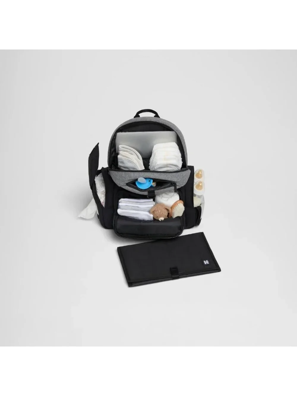 Unisex Adult Diaper Backpack, Stylish Dark Grey & Black, Convenient Day Pack